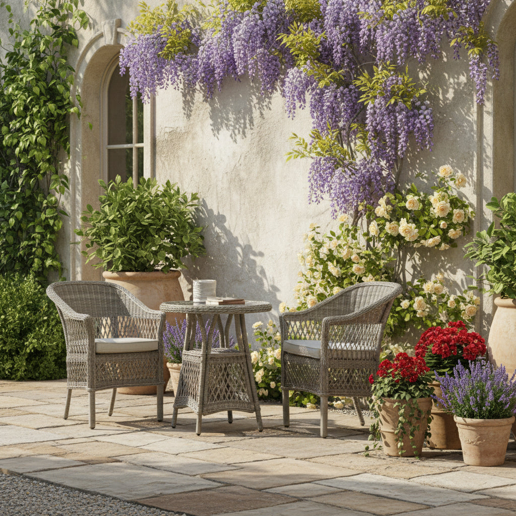 2 Seater PE Rattan Outdoor Bistro Set with Chairs & Round Table - The Farthing