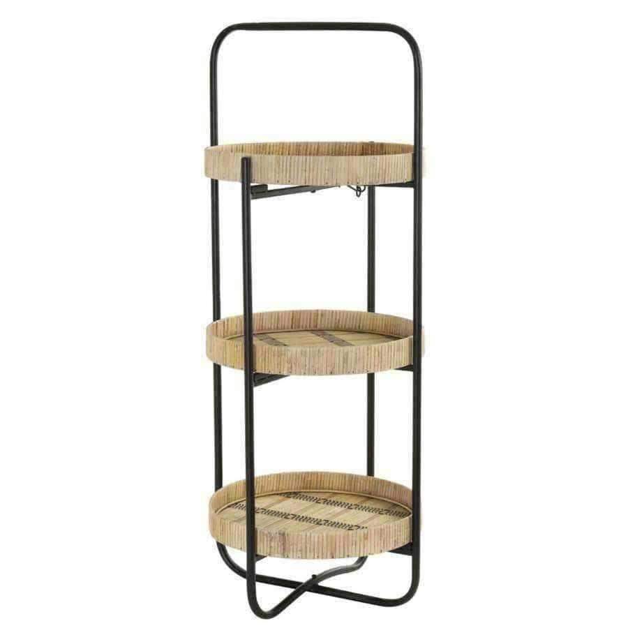 Three Tier Bamboo & Iron Round Side Table - The Farthing