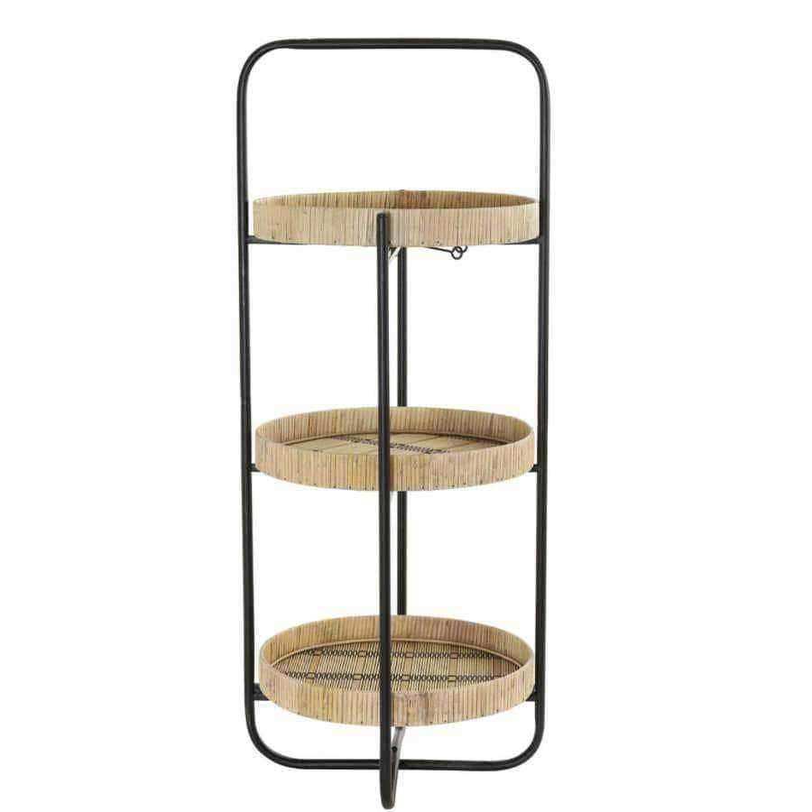 Three Tier Bamboo & Iron Round Side Table - The Farthing