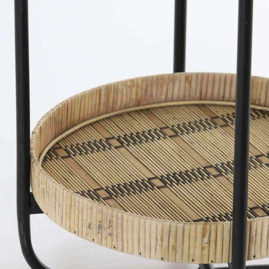Three Tier Bamboo & Iron Round Side Table - The Farthing