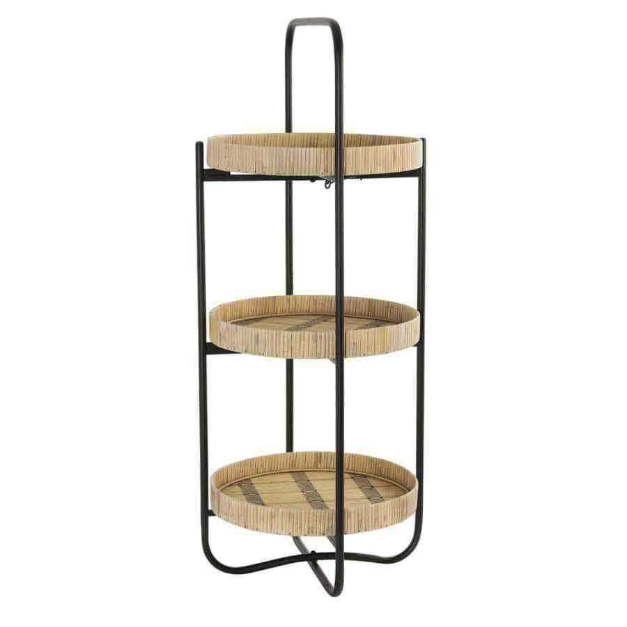 Three Tier Bamboo & Iron Round Side Table - The Farthing