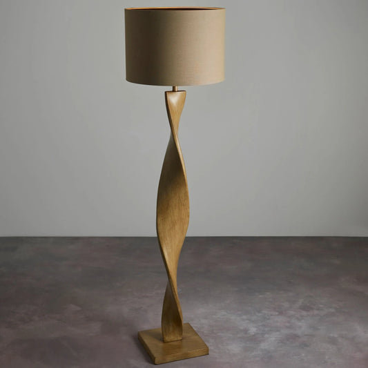 Twisted Wood Effect Floor Lamp & Shade - The Farthing