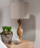 Twisted Wood Effect Table Lamp & Shade - The Farthing