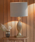 Twisted Wood Effect Table Lamp & Shade - The Farthing