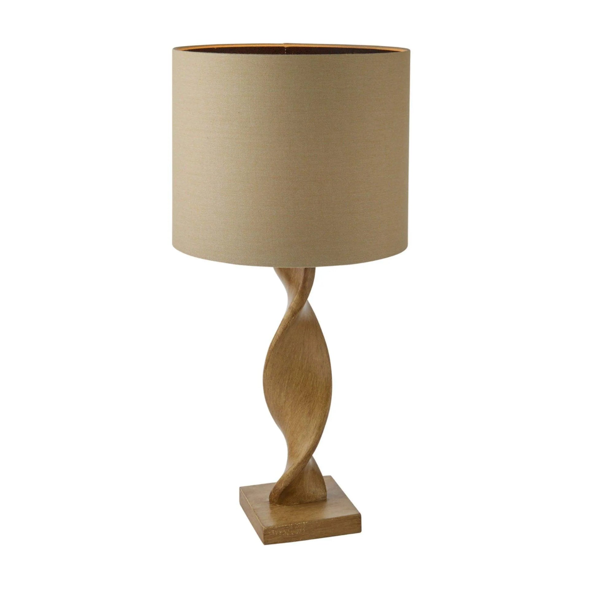 Twisted Wood Effect Table Lamp & Shade - The Farthing