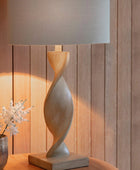 Twisted Wood Effect Table Lamp & Shade - The Farthing