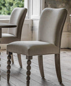 Two Beaded Edge Oak Dining Chairs with Padded Fabric Top - The Farthing