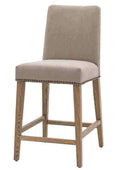 Two Cement Grey Linen Padded Bar Stools - The Farthing