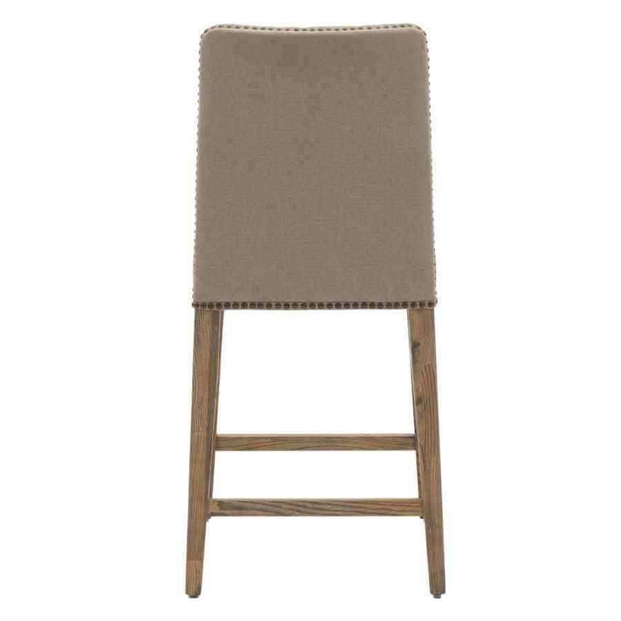 Two Cement Grey Linen Padded Bar Stools - The Farthing