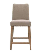 Two Cement Grey Linen Padded Bar Stools - The Farthing