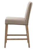 Two Cement Grey Linen Padded Bar Stools - The Farthing