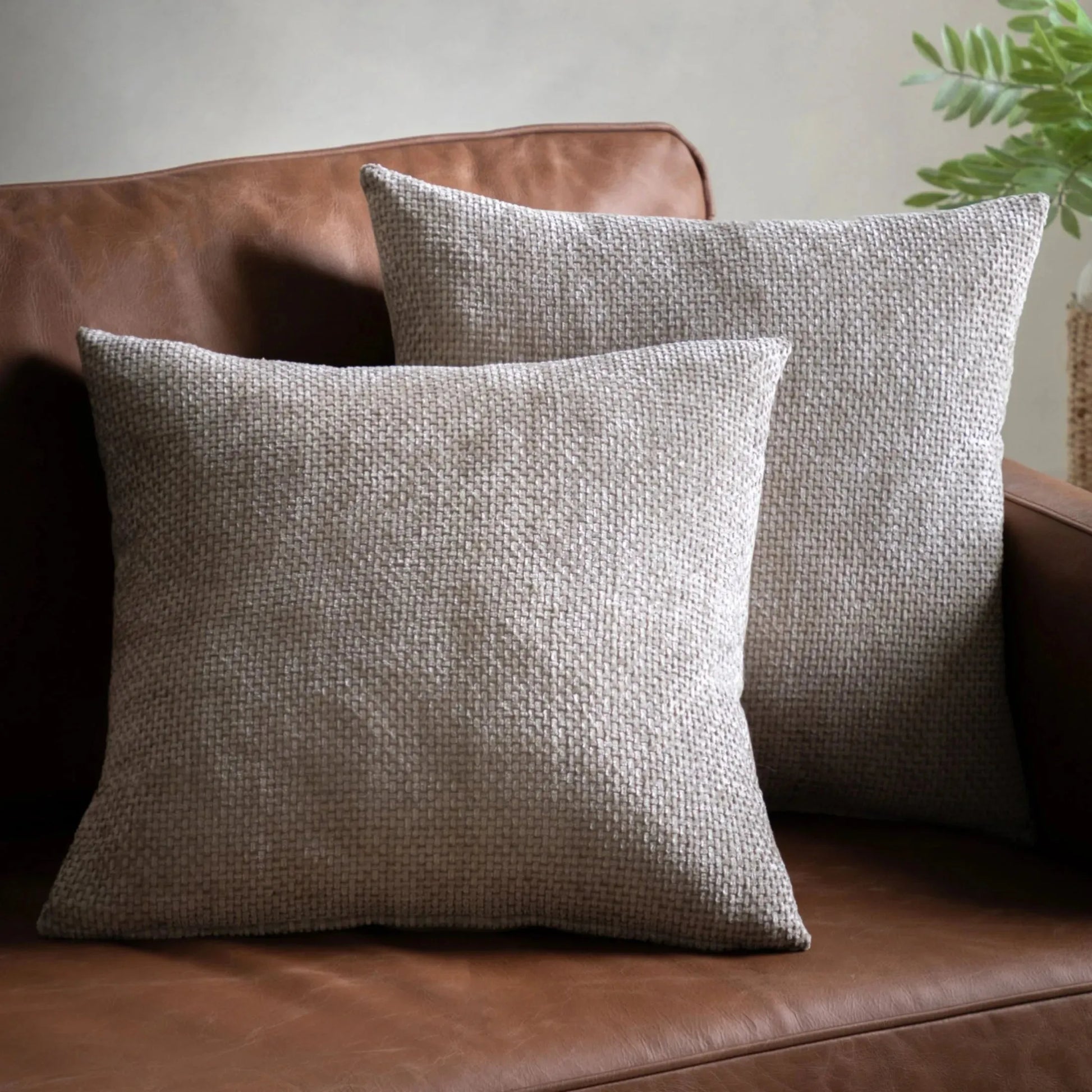 Two Cream Chenille Weave Pattern Cushions - The Farthing