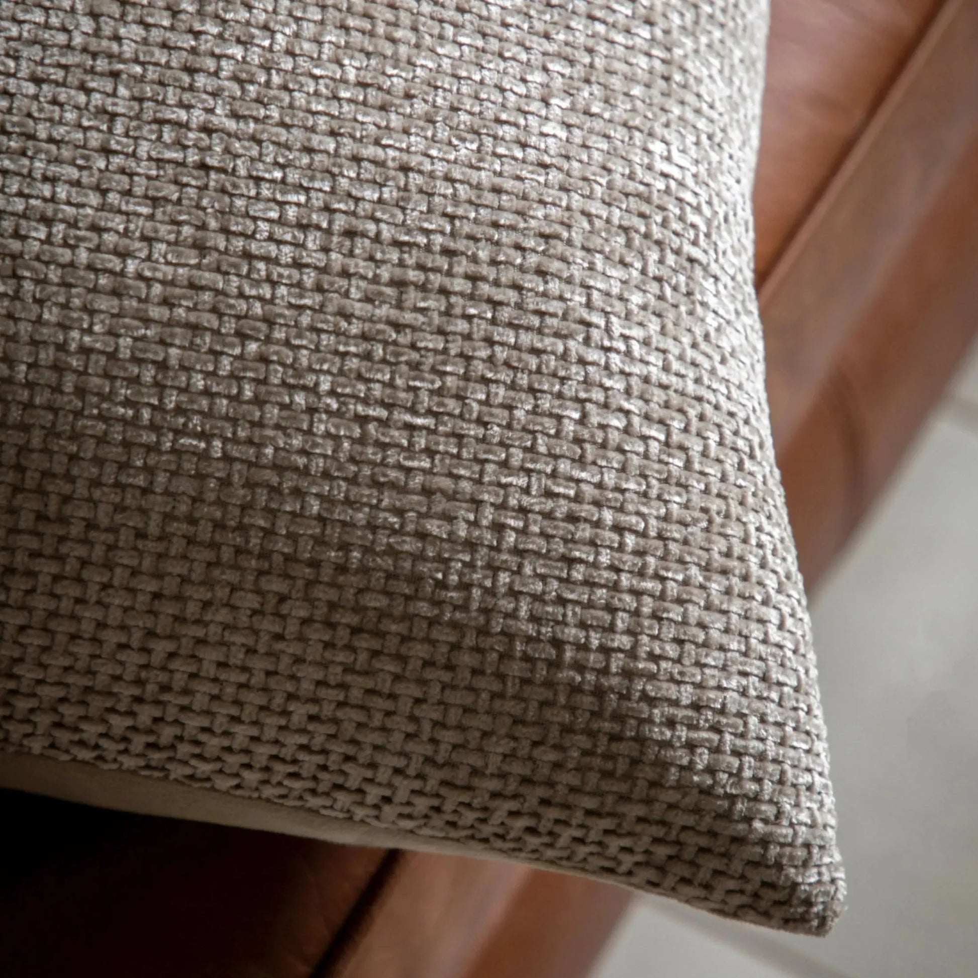 Two Cream Chenille Weave Pattern Cushions - The Farthing