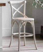 Two Cross Back Weathered White Counter Stools - The Farthing