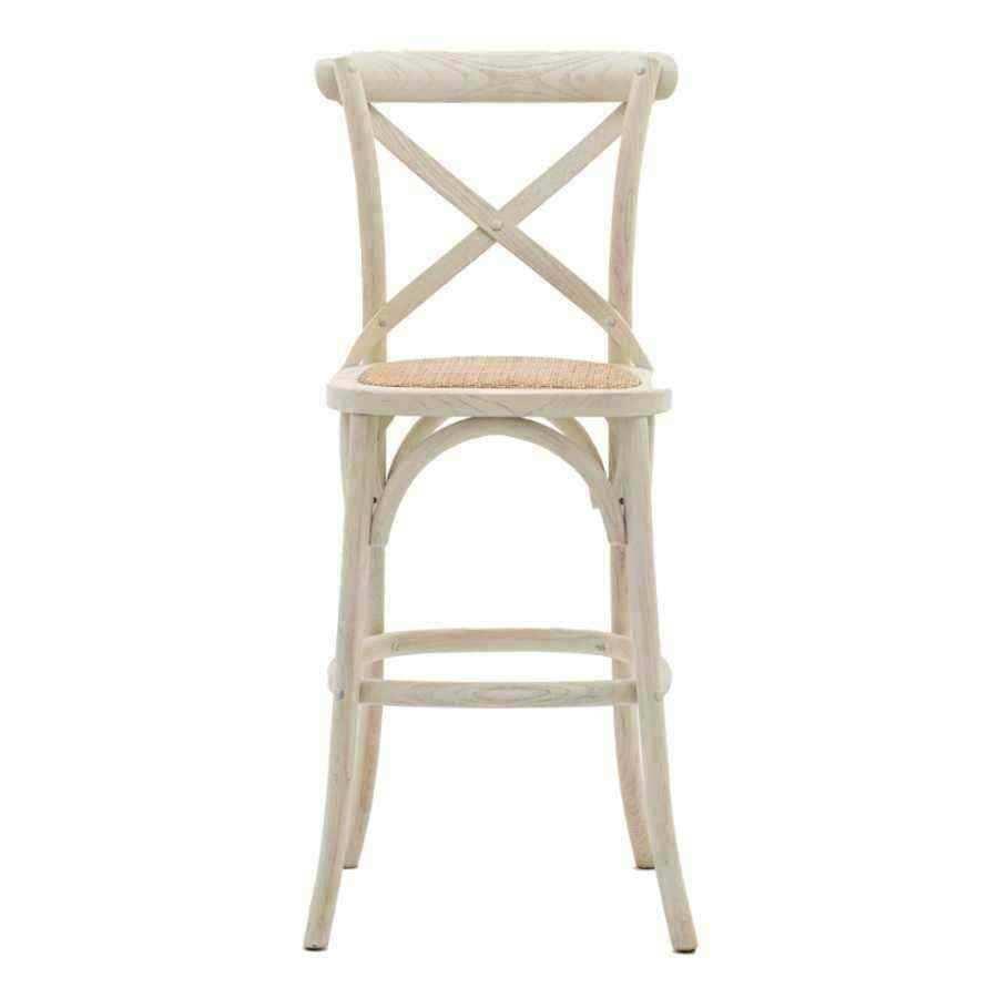 Two Cross Back Weathered White Counter Stools - The Farthing