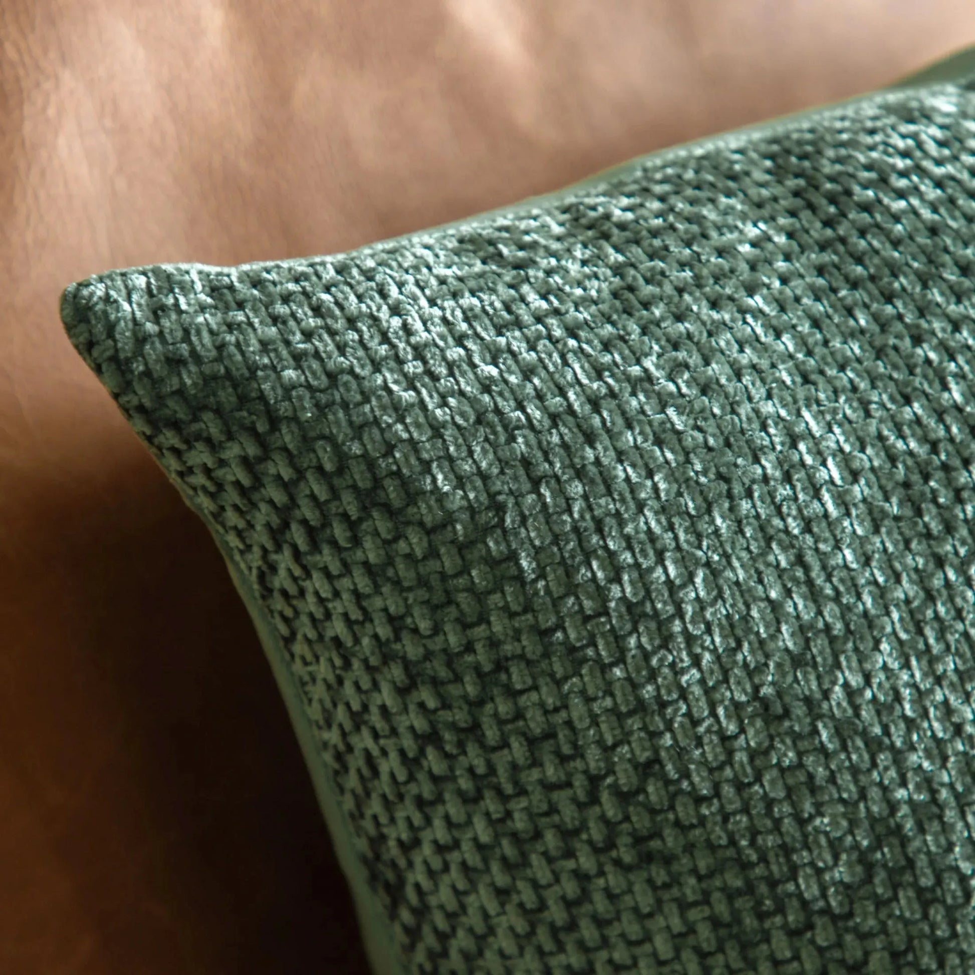 Two Green Chenille Weave Pattern Cushions - The Farthing