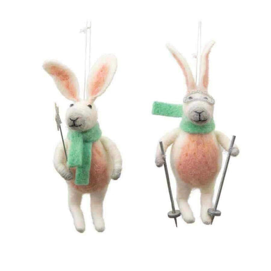 Two Hanging Woollen Hares Christmas Tree Decorations (2pk) - The Farthing