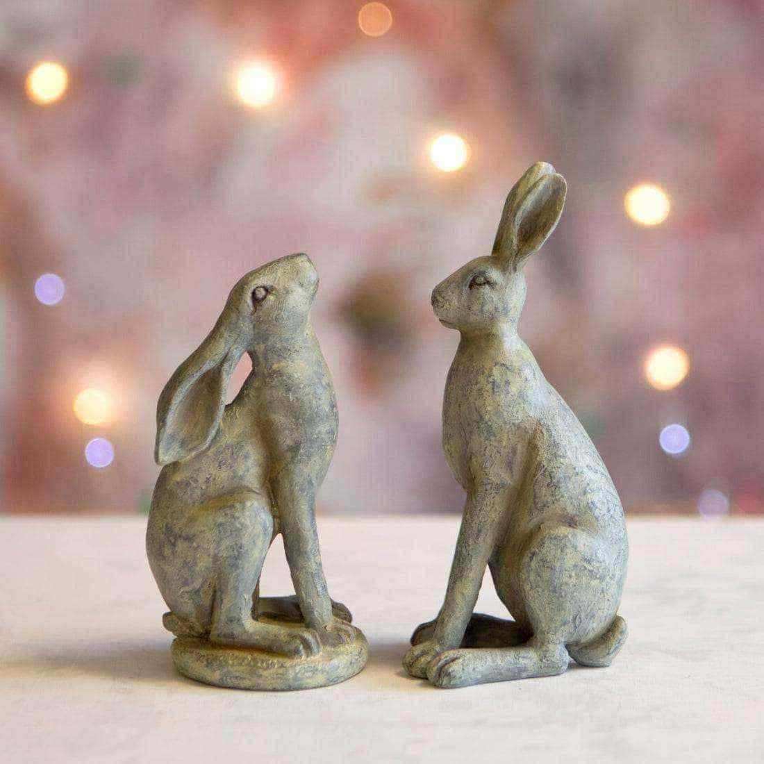 Two Rustic Sitting Hare Ornament Set - The Farthing