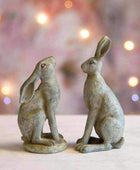 Two Rustic Sitting Hare Ornament Set - The Farthing