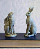 Two Rustic Sitting Hare Ornament Set - The Farthing