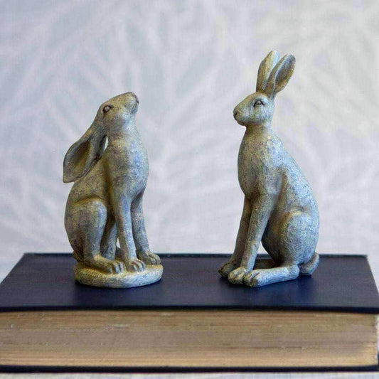 Two Rustic Sitting Hare Ornament Set - The Farthing