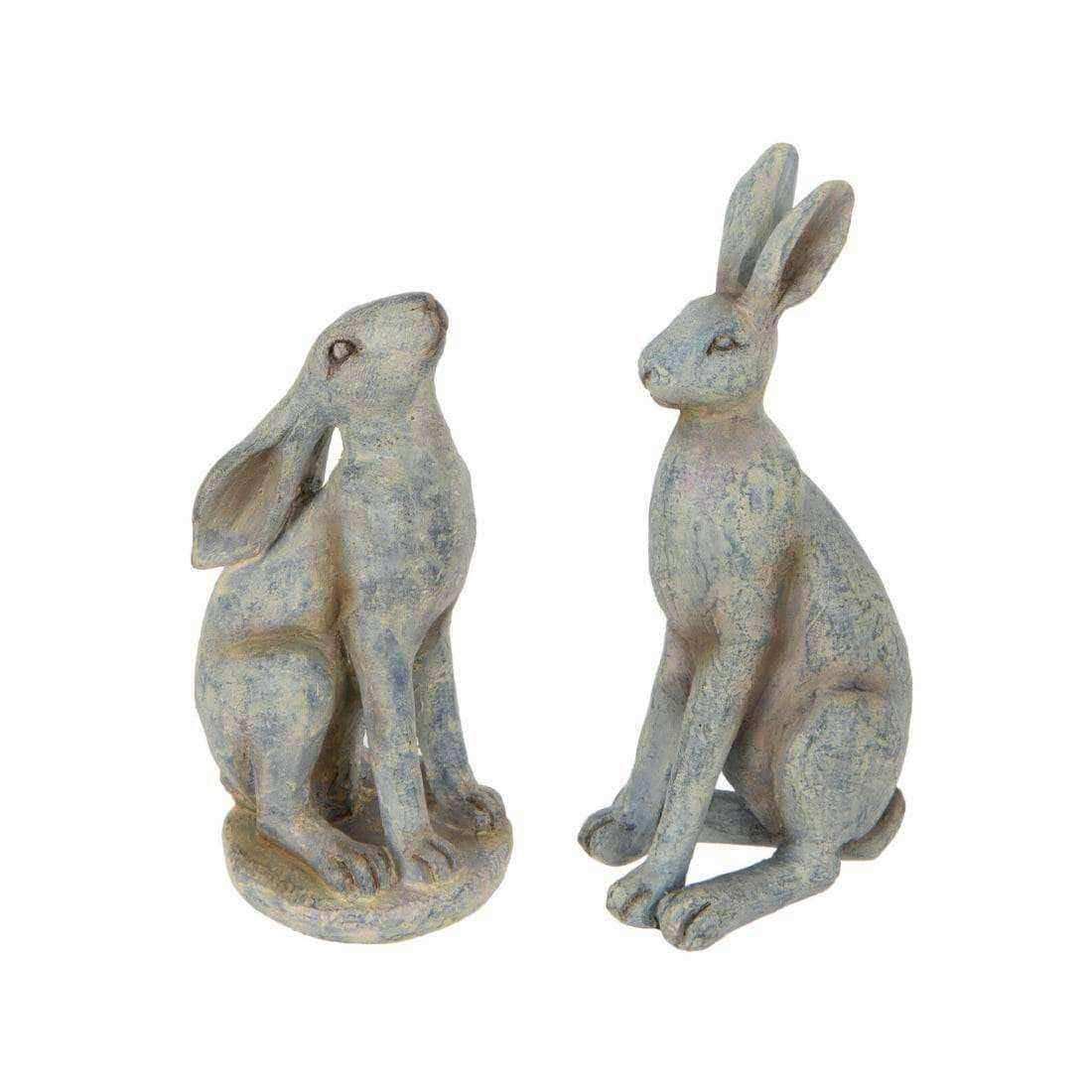 Two Rustic Sitting Hare Ornament Set - The Farthing