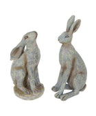 Two Rustic Sitting Hare Ornament Set - The Farthing