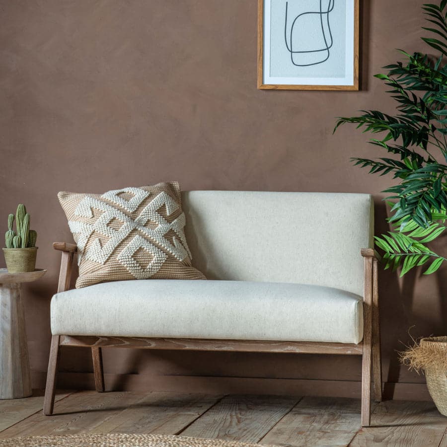 Two Seater Relaxed Natural Linen and Wood Armchair - The Farthing