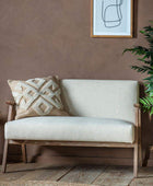 Two Seater Relaxed Natural Linen and Wood Armchair - The Farthing