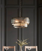 Two Tier Round Ribbed Glass & Antique Brass Pendant Light - The Farthing