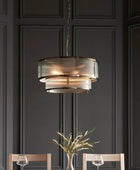 Two Tier Round Ribbed Glass & Antique Brass Pendant Light - The Farthing