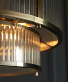 Two Tier Round Ribbed Glass & Antique Brass Pendant Light - The Farthing