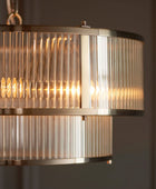 Two Tier Round Ribbed Glass & Antique Brass Pendant Light - The Farthing