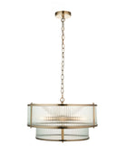 Two Tier Round Ribbed Glass & Antique Brass Pendant Light - The Farthing