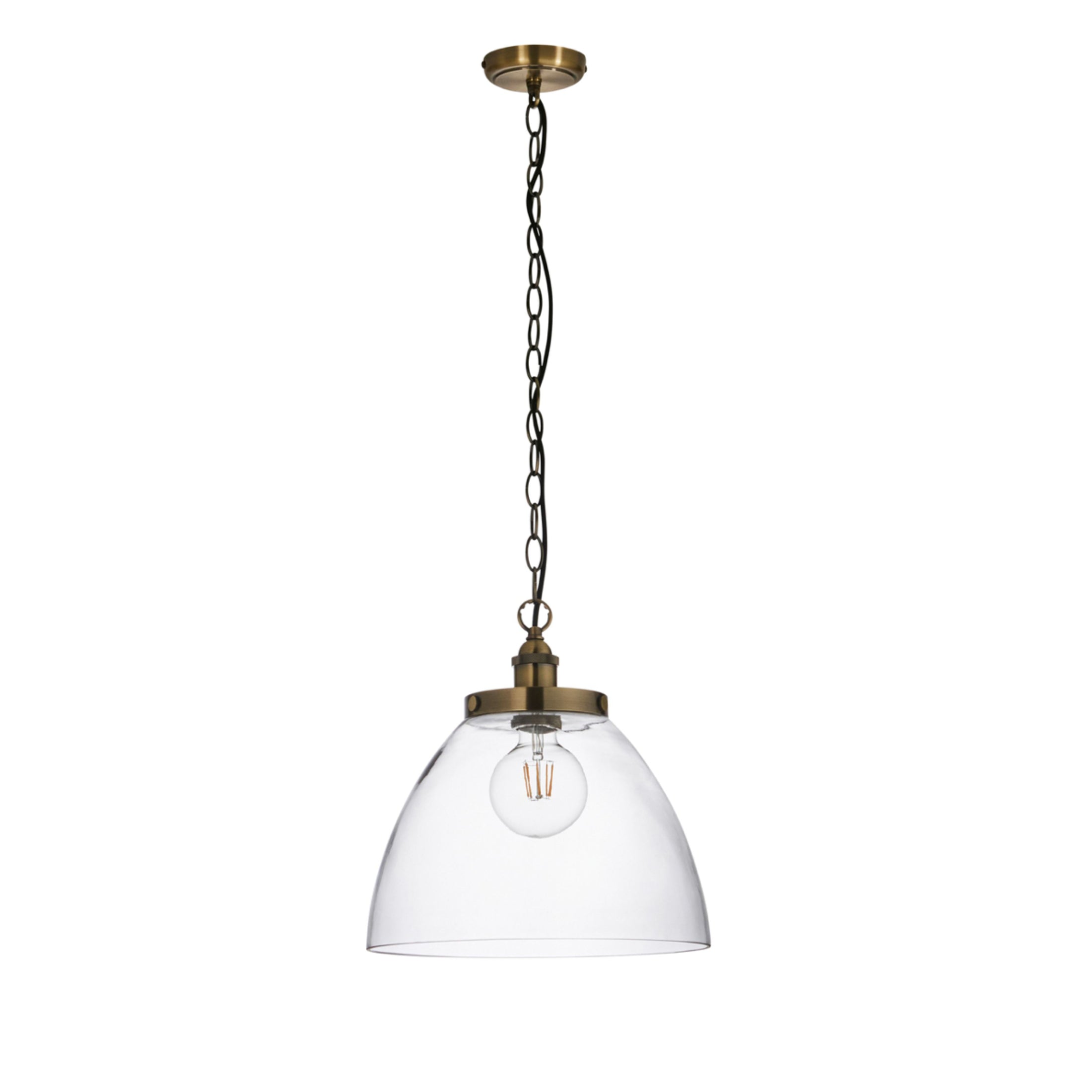Large Glass Dome & Aged Brass Pendant Light 3