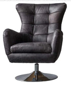Vintage Black Leather Swivel Chair - The Farthing