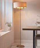 Vintage Brass Floor Lamp with Fabric Shade - The Farthing