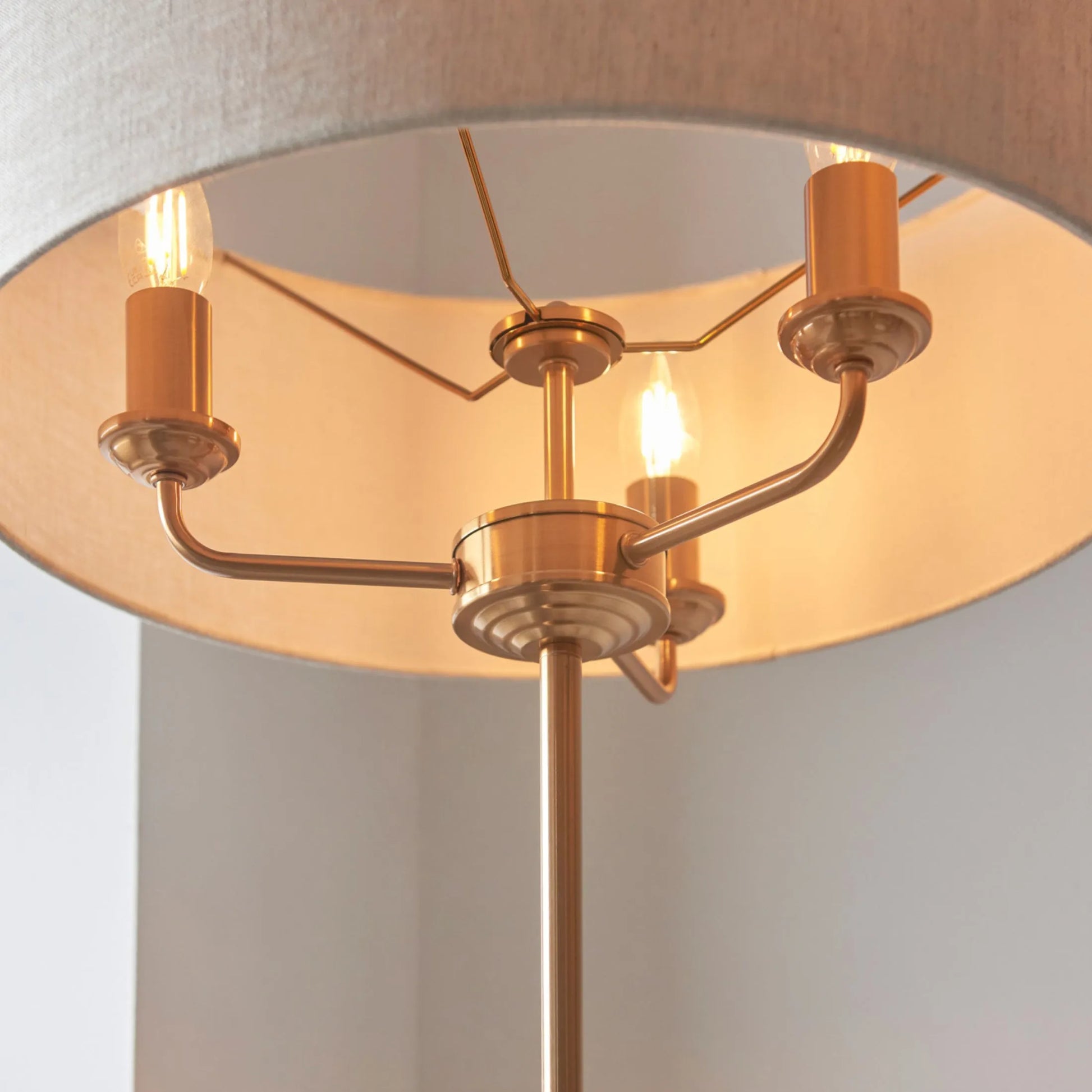 Vintage Brass Floor Lamp with Fabric Shade - The Farthing