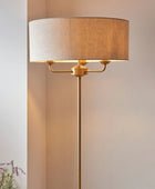 Vintage Brass Floor Lamp with Fabric Shade - The Farthing