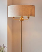 Vintage Brass Floor Lamp with Fabric Shade - The Farthing