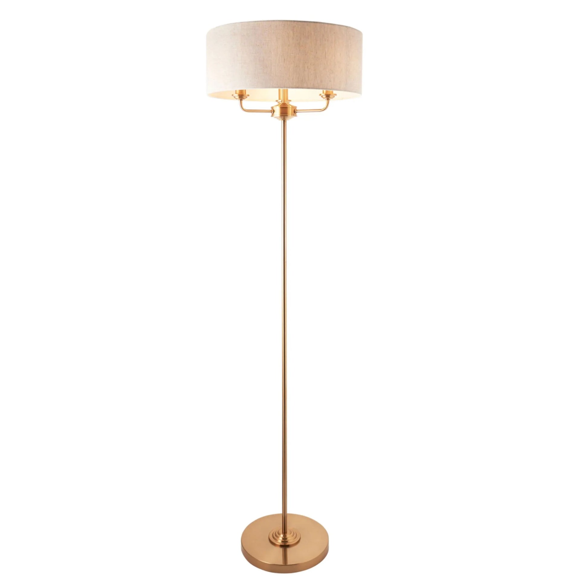 Vintage Brass Floor Lamp with Fabric Shade - The Farthing