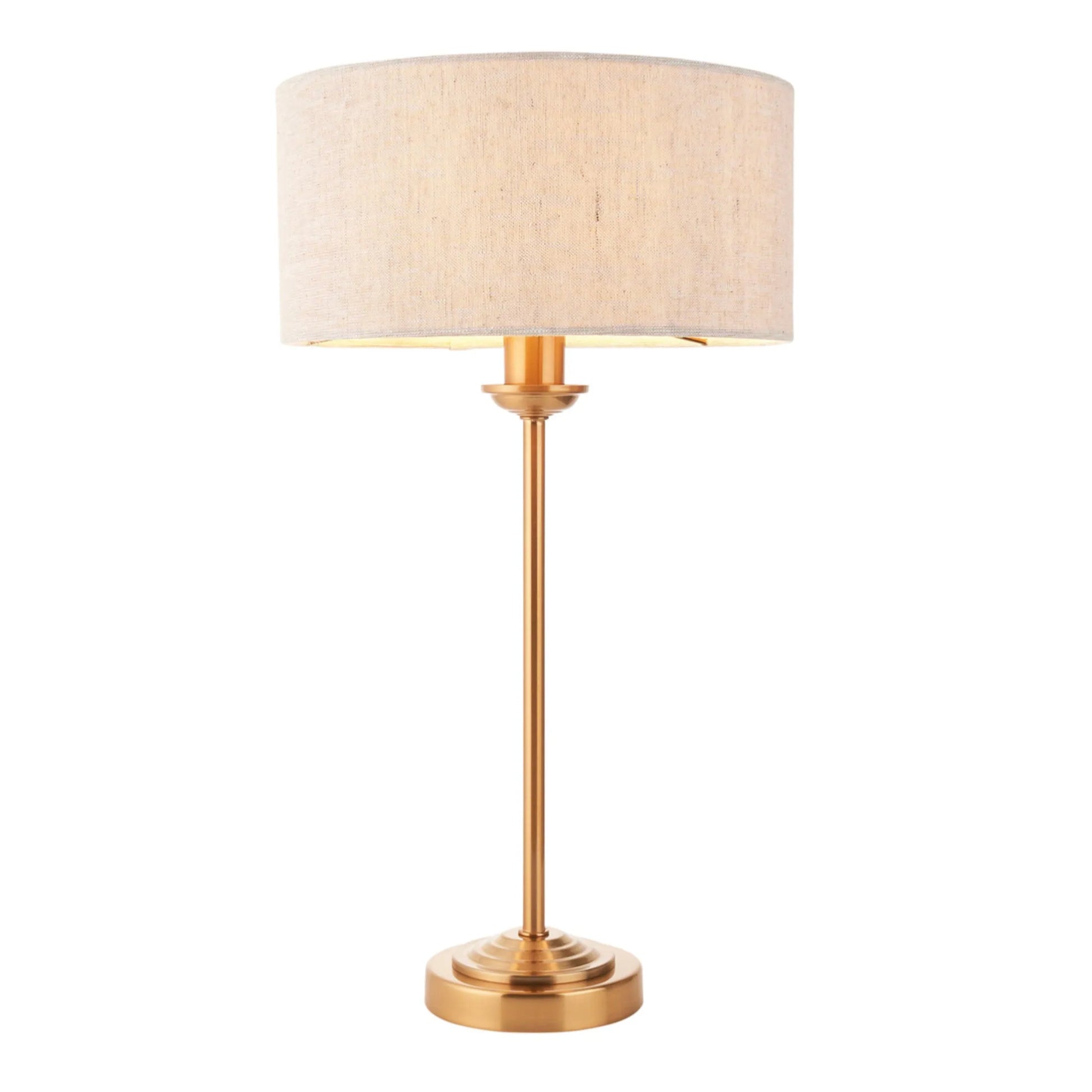 Vintage Brass Table Lamp with Fabric Shade - The Farthing