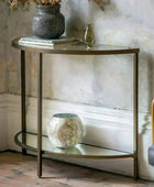 Vintage Bronze Metal and Glass Semi Circle Console Table - The Farthing
