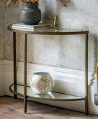 Vintage Bronze Metal and Glass Semi Circle Console Table - The Farthing