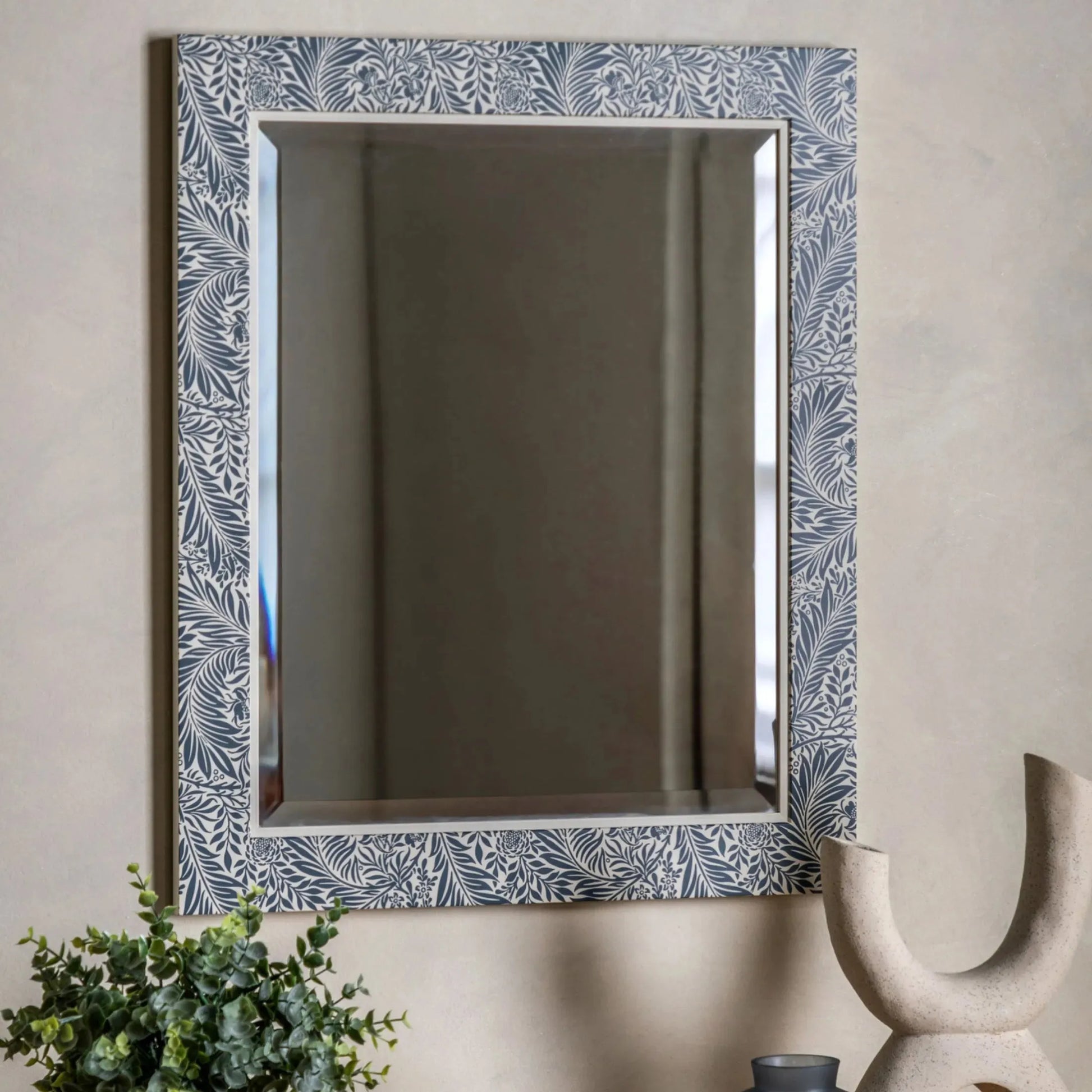 Vintage Navy Floral Edge Wall Mirror - The Farthing