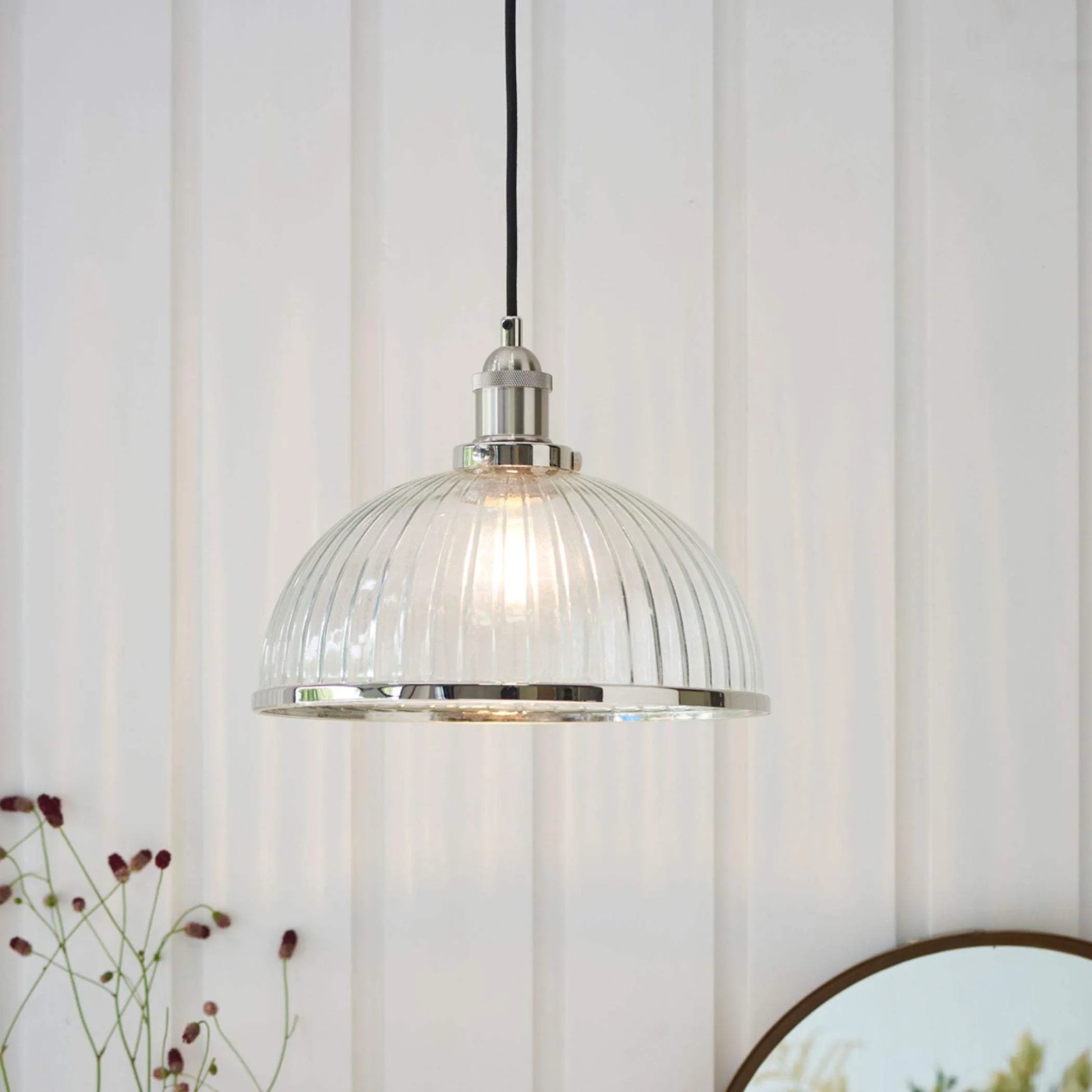 Vintage Style Ribbed Glass Pendant Light - The Farthing