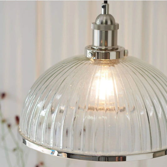 Vintage Style Ribbed Glass Pendant Light - The Farthing