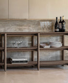 Visby Dark Stained Oak Open Display Wide Shelving Unit - The Farthing