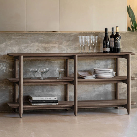 Visby Dark Stained Oak Open Display Wide Shelving Unit - The Farthing