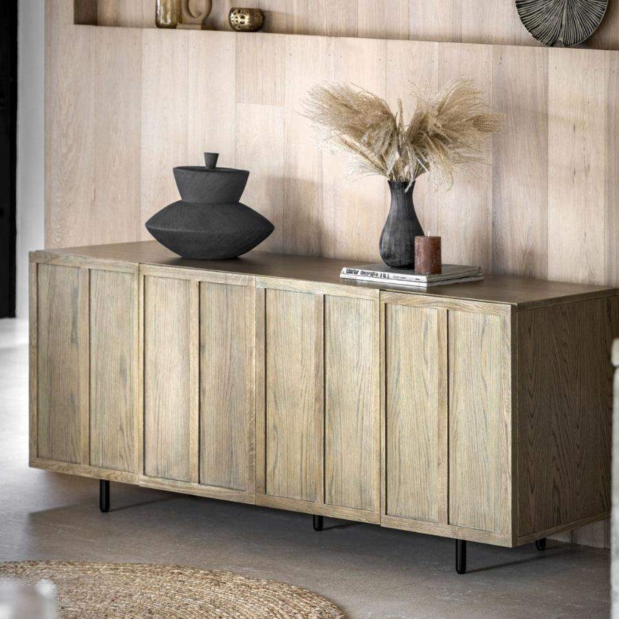 Weathered Oak Panel 4 Door Sideboard - The Farthing